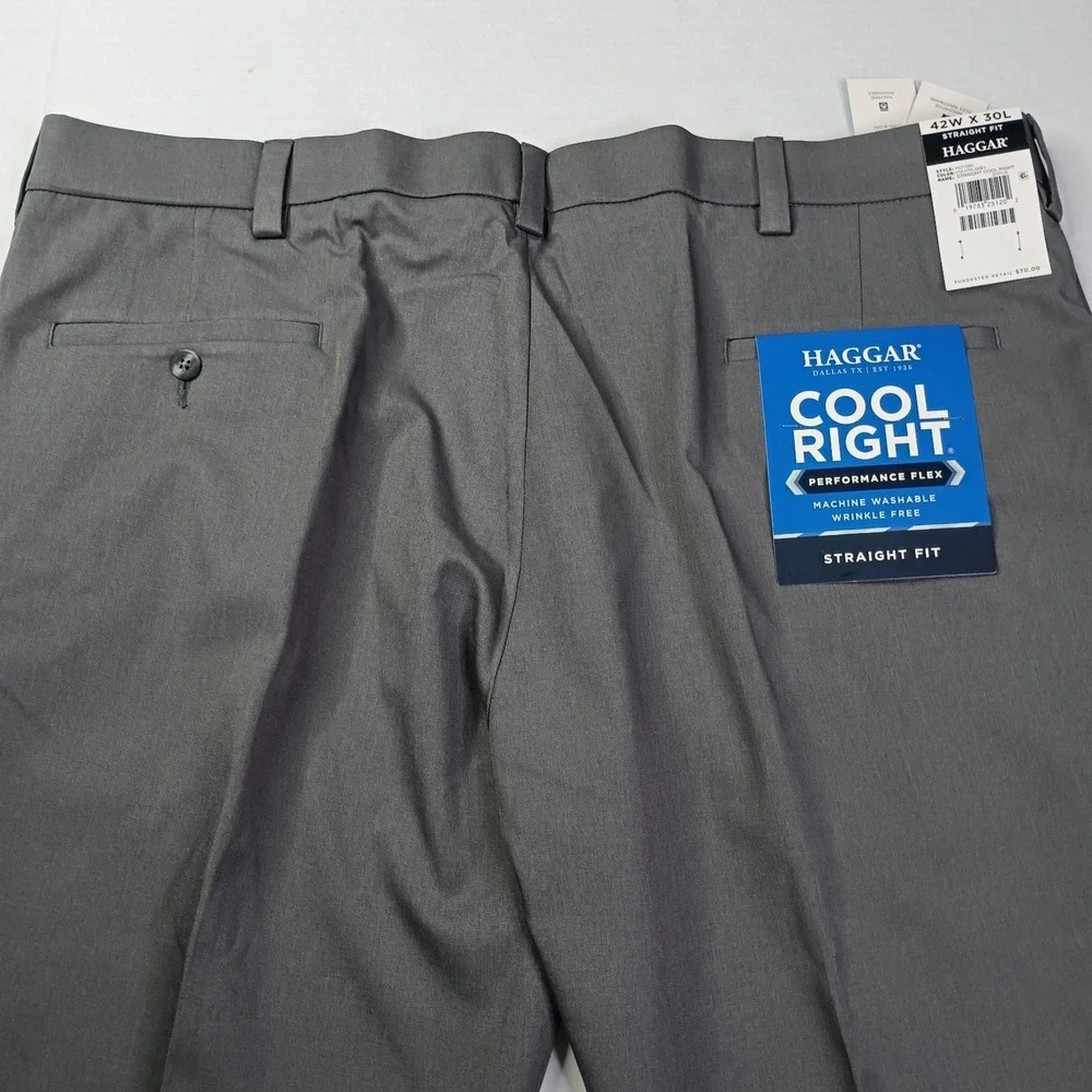 Haggar Cool Right Performance Flex Straight Fit Pants Men's Size 42x30 Gray New